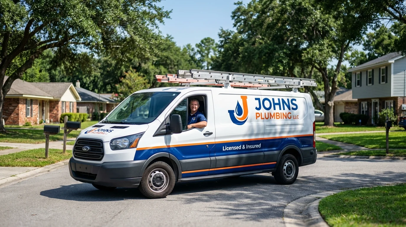 Johns Plumbing LLC service van in Westport, IN
