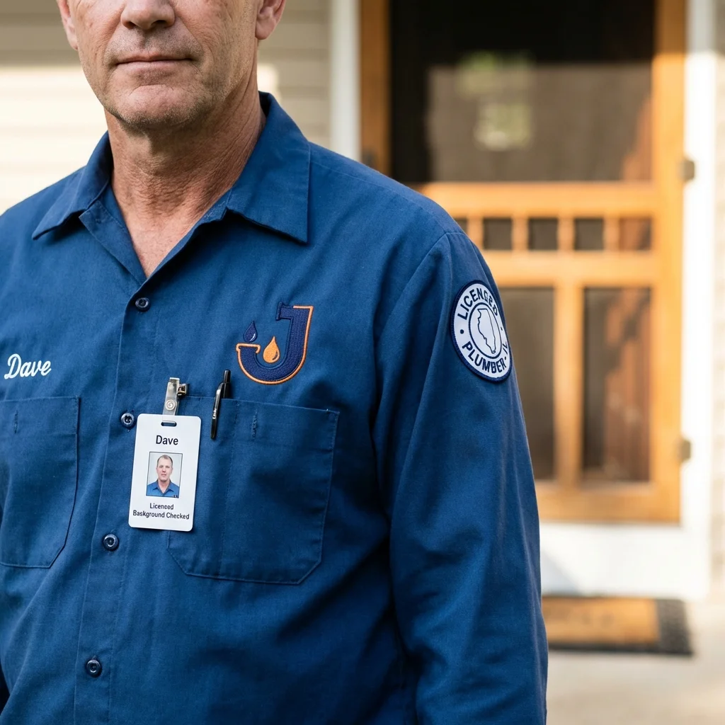 Licensed plumber showing ID badge in Westport, IN